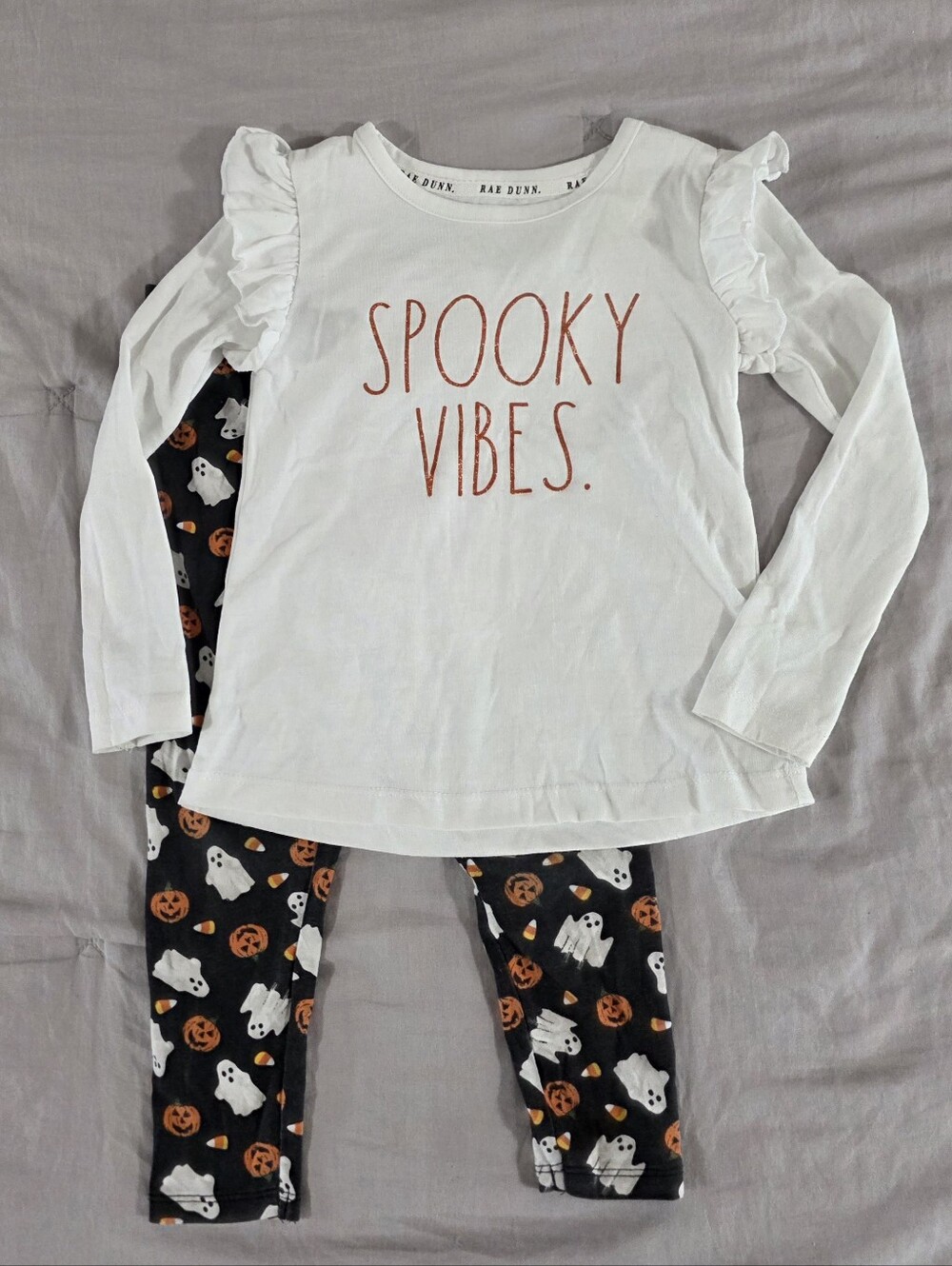 Rae Dunn Girls Spooky Vibes Halloween Ghost Pumpkin Leggings Set size 4